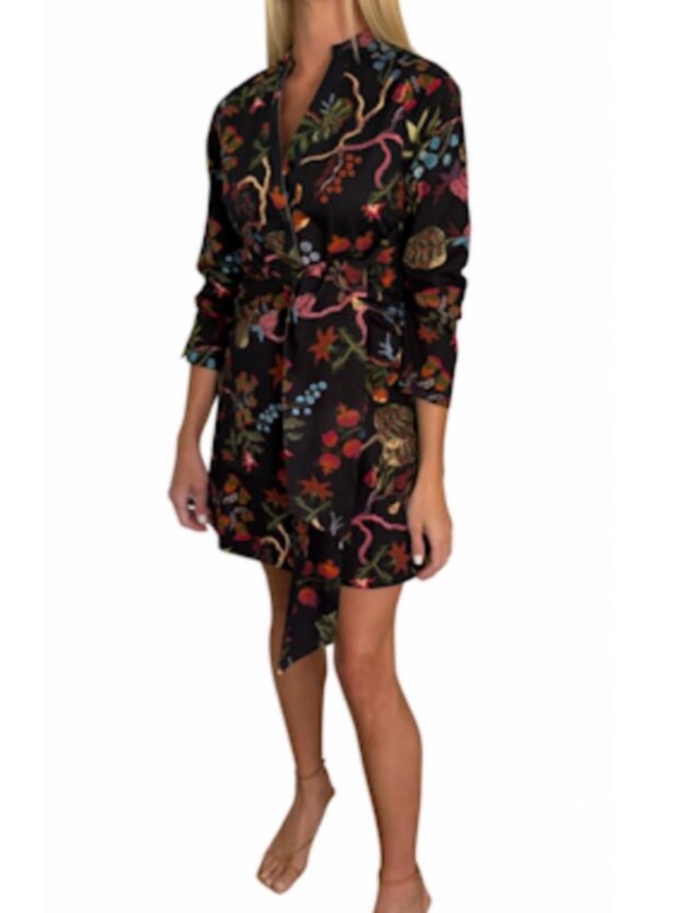 Anna Cate Marybeth Long Sleeve Mini Shirtdress Black Botanical Luxury.  21